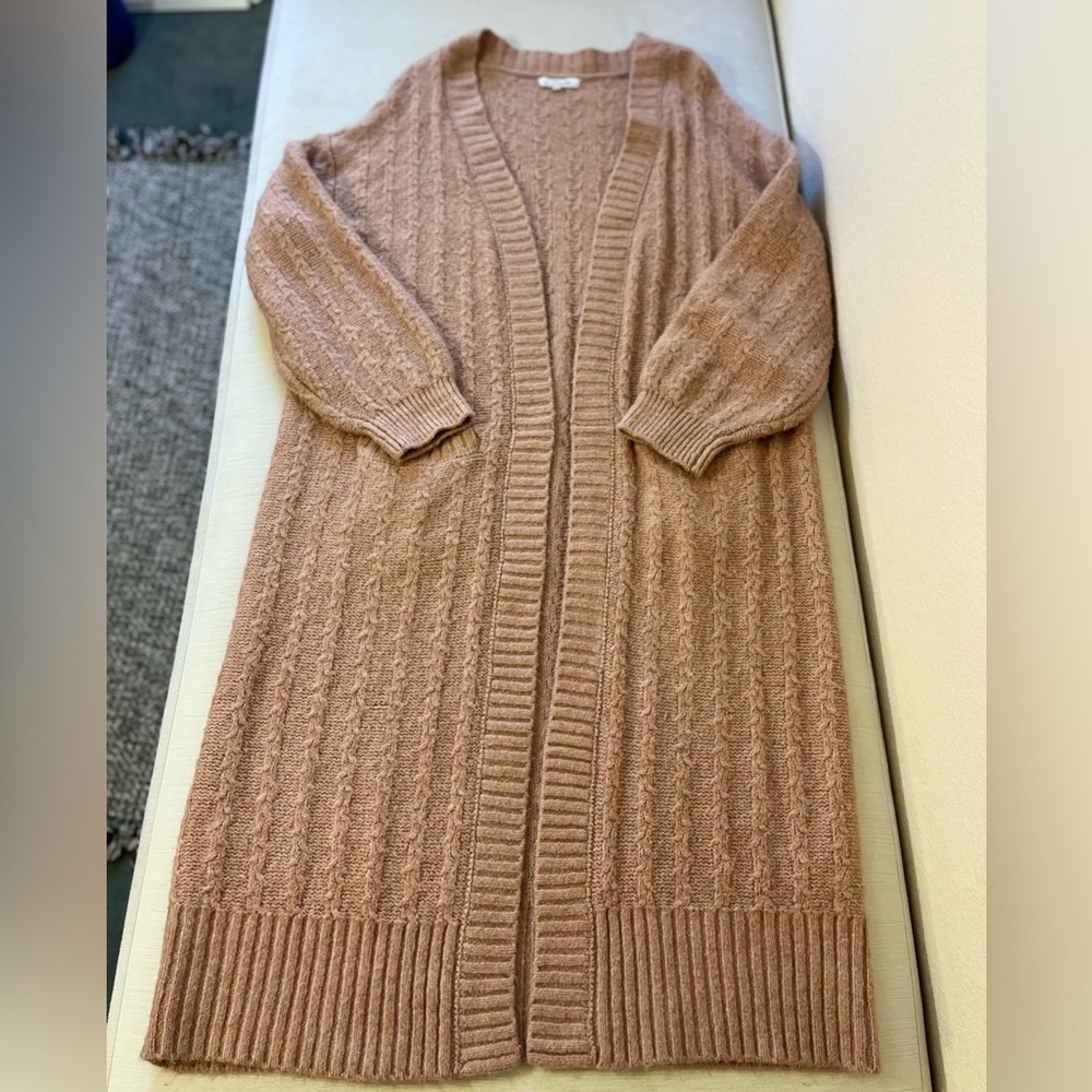 Love, Whit Dusty Rose Cable Knit Long Duster Cardigan Cozy Luxe Cottagecore Fall